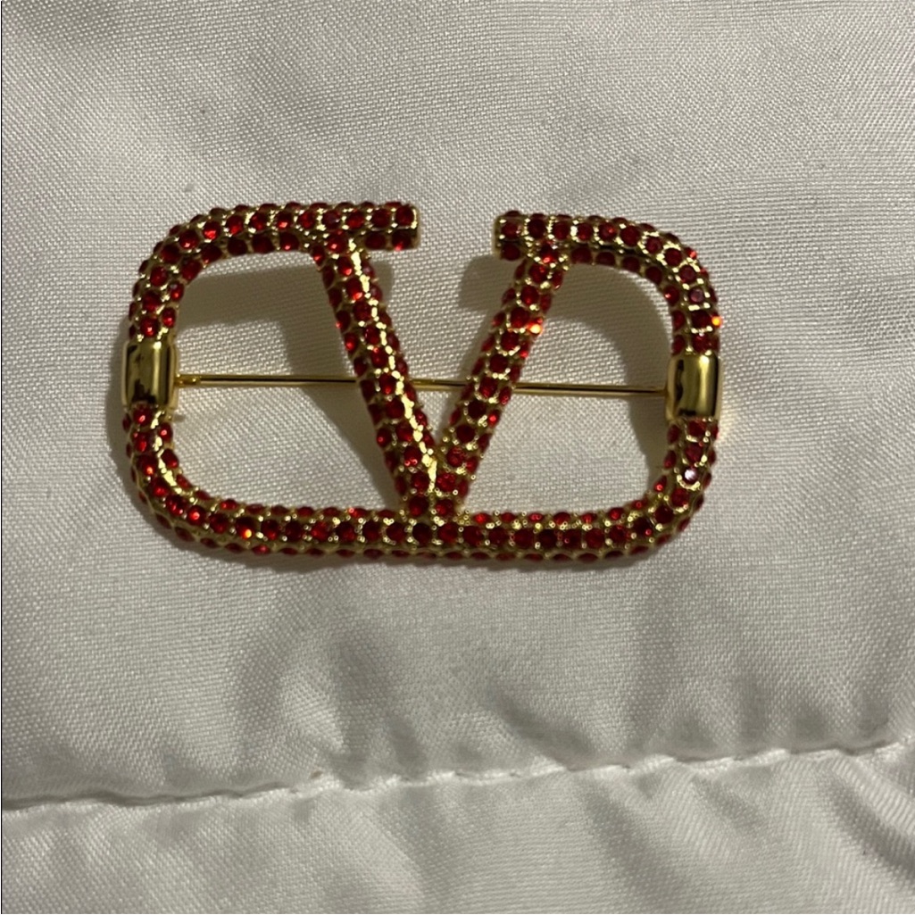 Valentino Red And Gold Crystal Brooch 450$